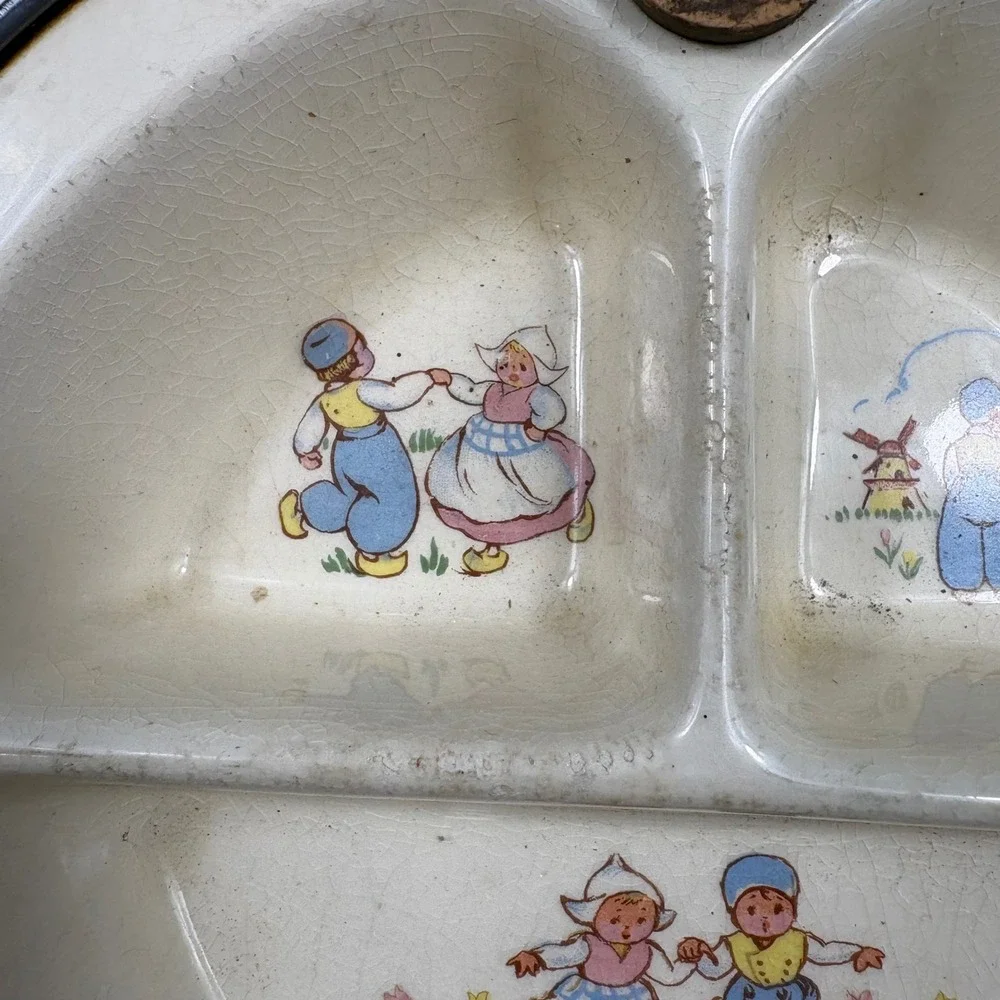 Vintage Excello‎ Baby Warming Dish Dutch Children Divided Plate MCM